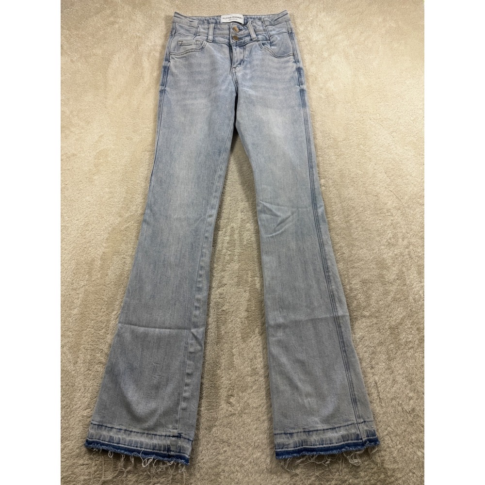 Flying Monkey Womens High Rise Boot Raw Hem Light Wash Jeans 25 Meas: 25x33.5